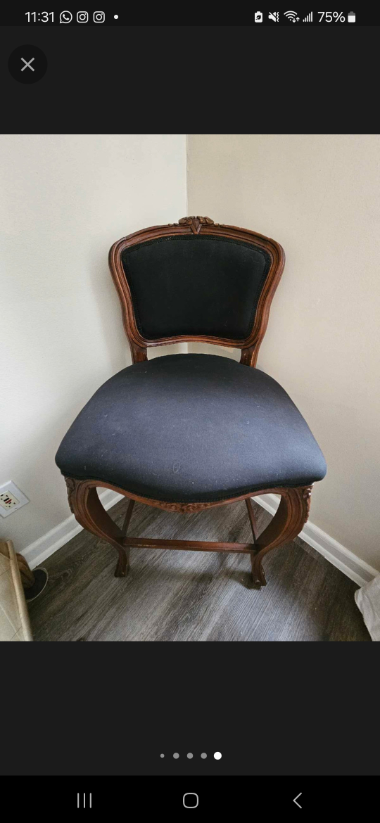 Antique-Style Bar Stool with Dark Upholstery - photo 4