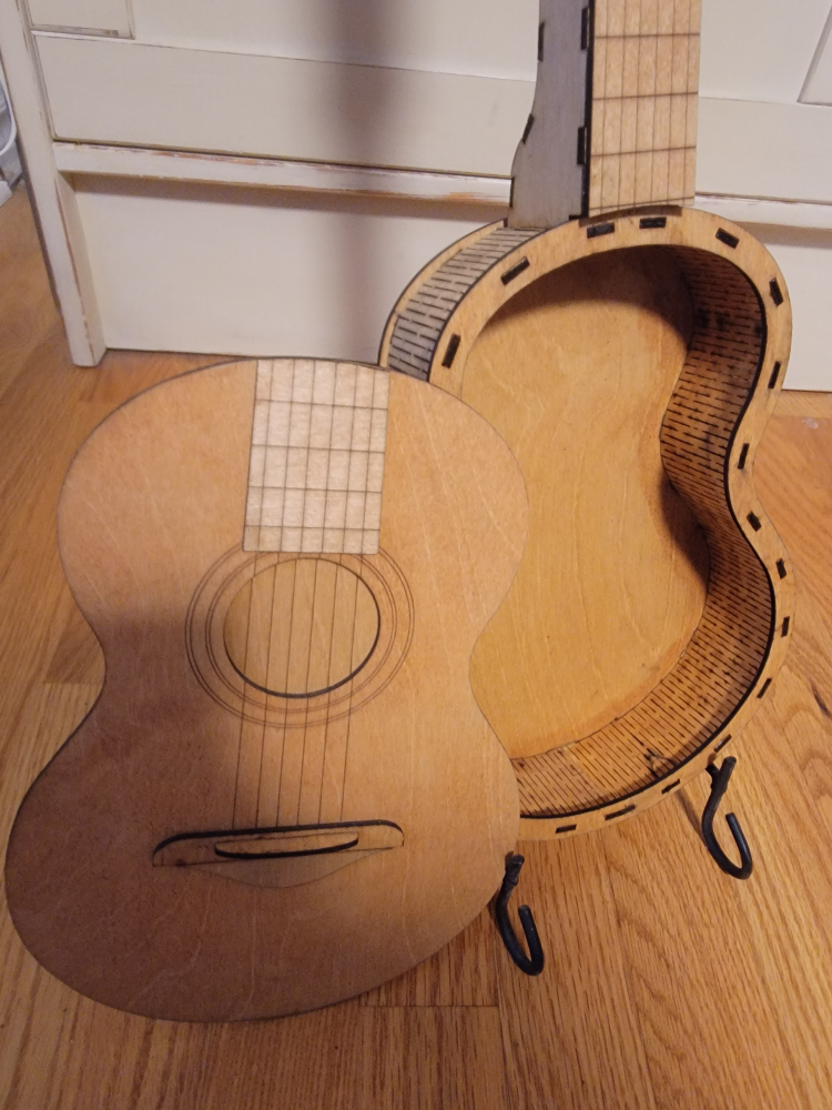 Laser Cut Wooden Acoustic Guitar Fancy Storage Box - photo 3