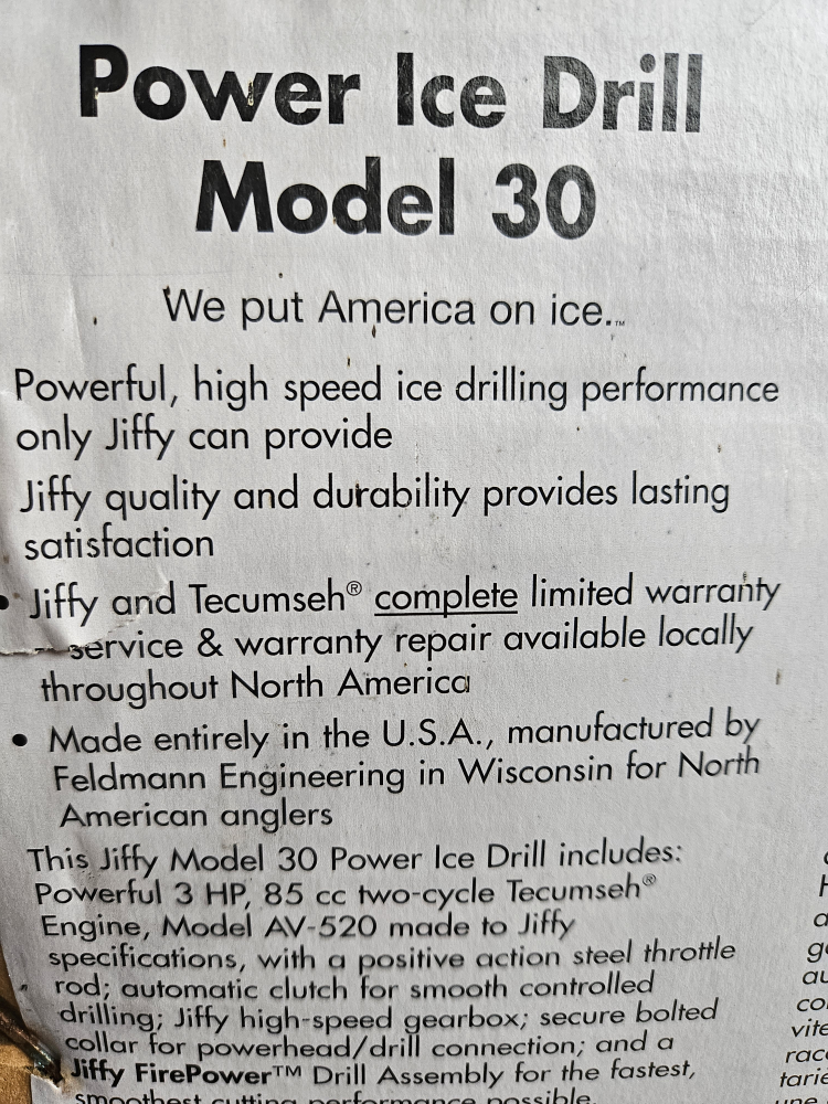 Jiffy Model 30 Power Ice Drill - photo 2