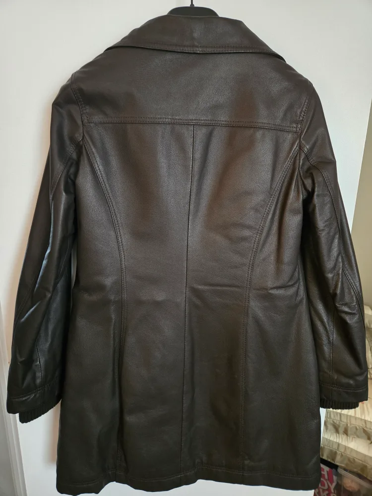 Women's Brown Leather winter coat with Faux Fur Hood image indicator(5)