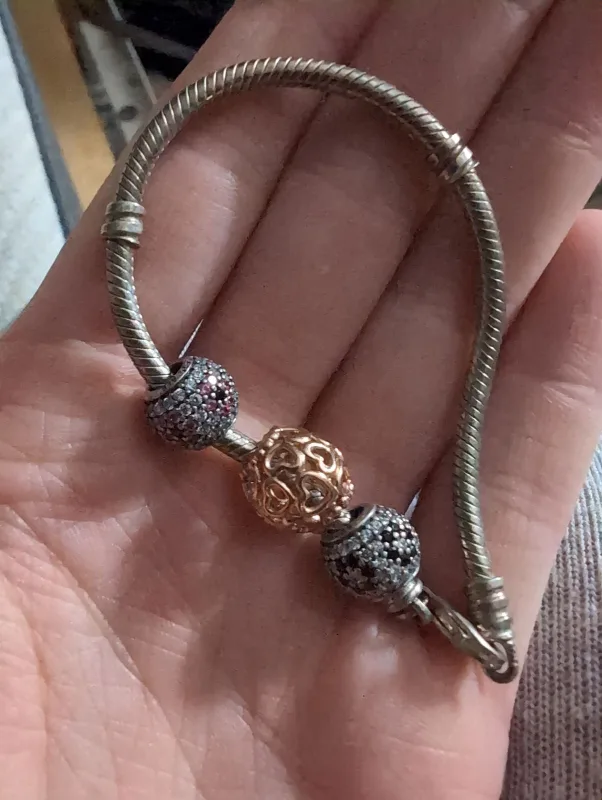 real silver and rose gold plated charms and bracelet thumbnail