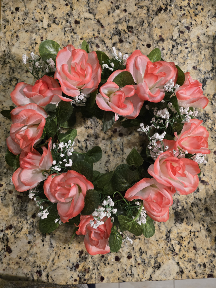 Coral Rose Heart Wreath