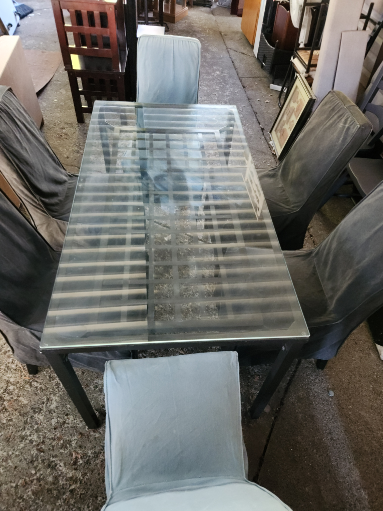 Glass Top Dining Table with Six Chairs