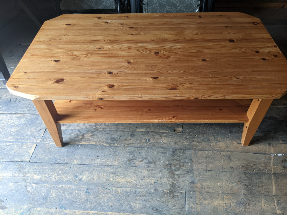 Solid Pine Wood Coffee Table with Shelf