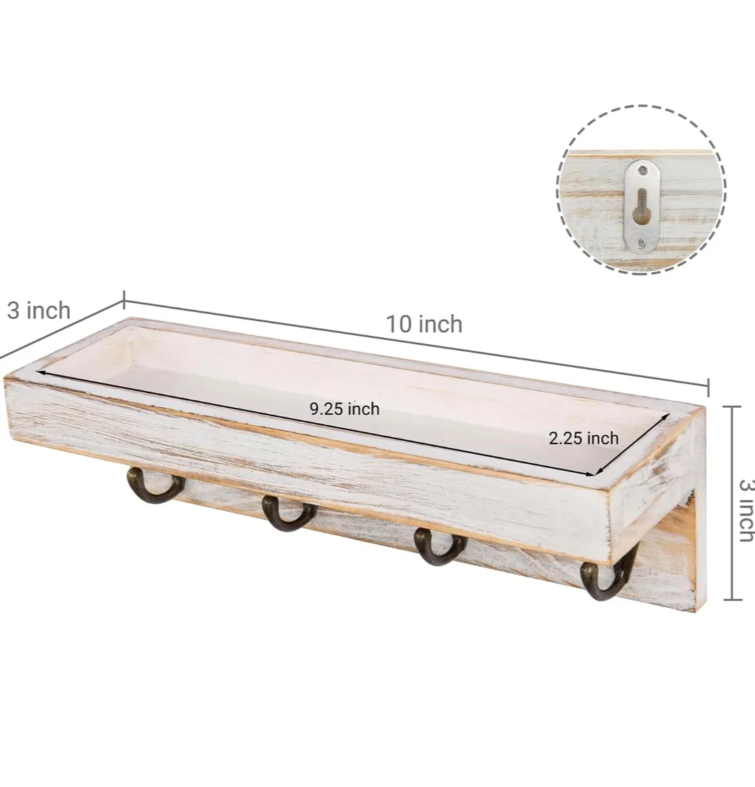 Rustic Whitewashed Wooden Key Holder with Shelf image indicator(7)