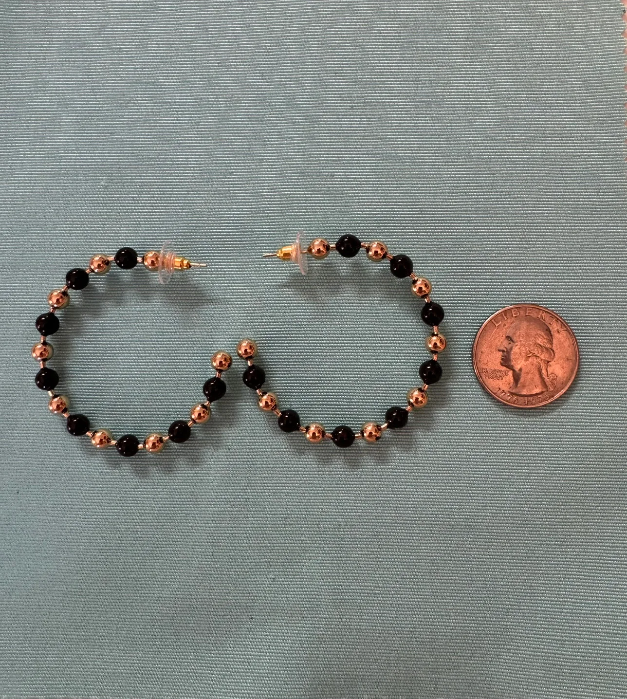 Sterling Silver Hoop earrings, 14K Gold dipped, Black enameling image indicator(2)