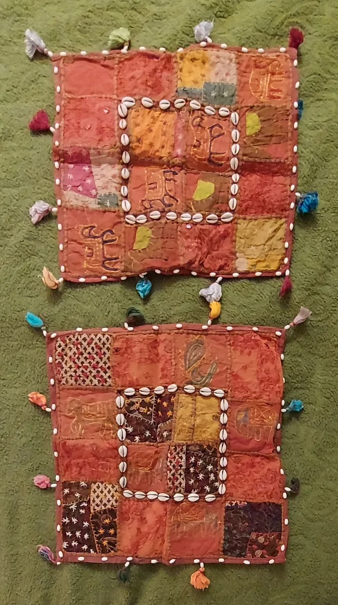 Pair of Orange Vintage Patchwork Cushion covers thumbnail