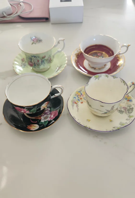 Set of Four Vintage Teacups and Saucers image indicator(4)