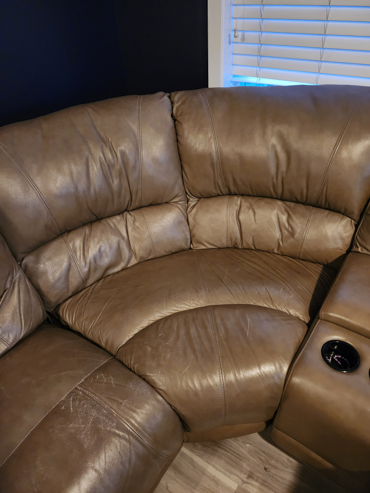 Beige Leather Reclining Sectional - photo 5