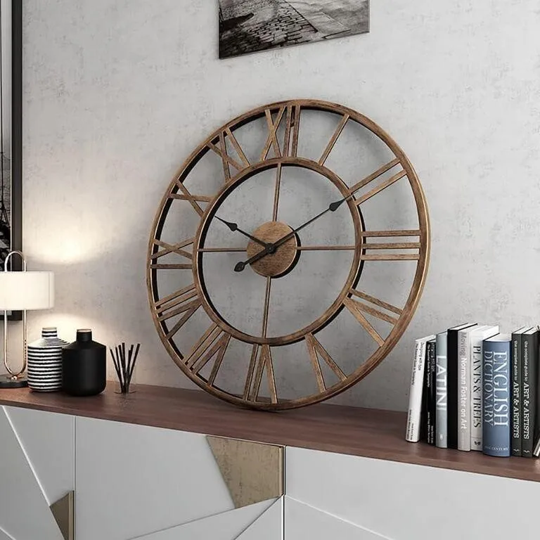 Large Antique Roman Numeral Metal Wall Clock thumbnail