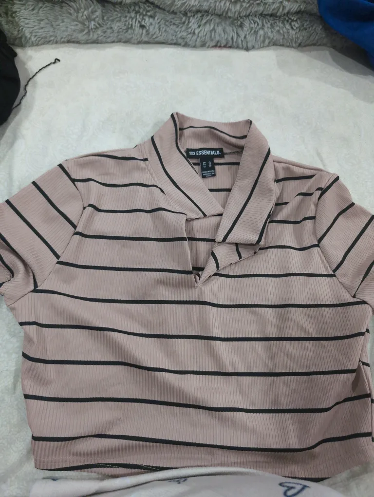 Pink and Black Striped Crop Top thumbnail
