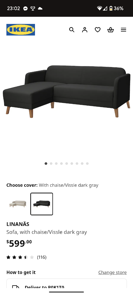 IKEA LINNÄS Sectional Sofa - Dark Grey - photo 2