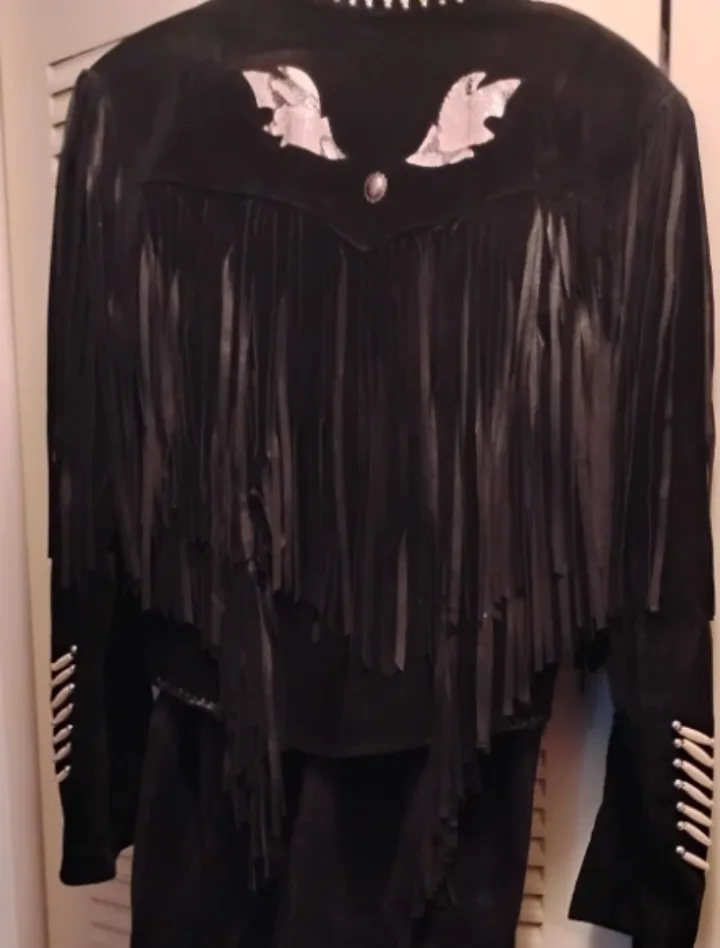 Black Suede Jacket with Fringe image indicator(2)