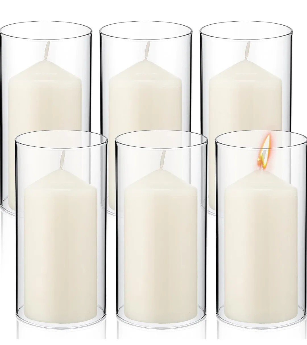 6 Pack Pillar Candles with Glass Holders thumbnail