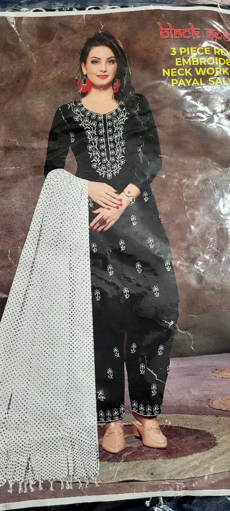 Black 3-Piece Salwar Kameez with Embroidery image indicator(2)