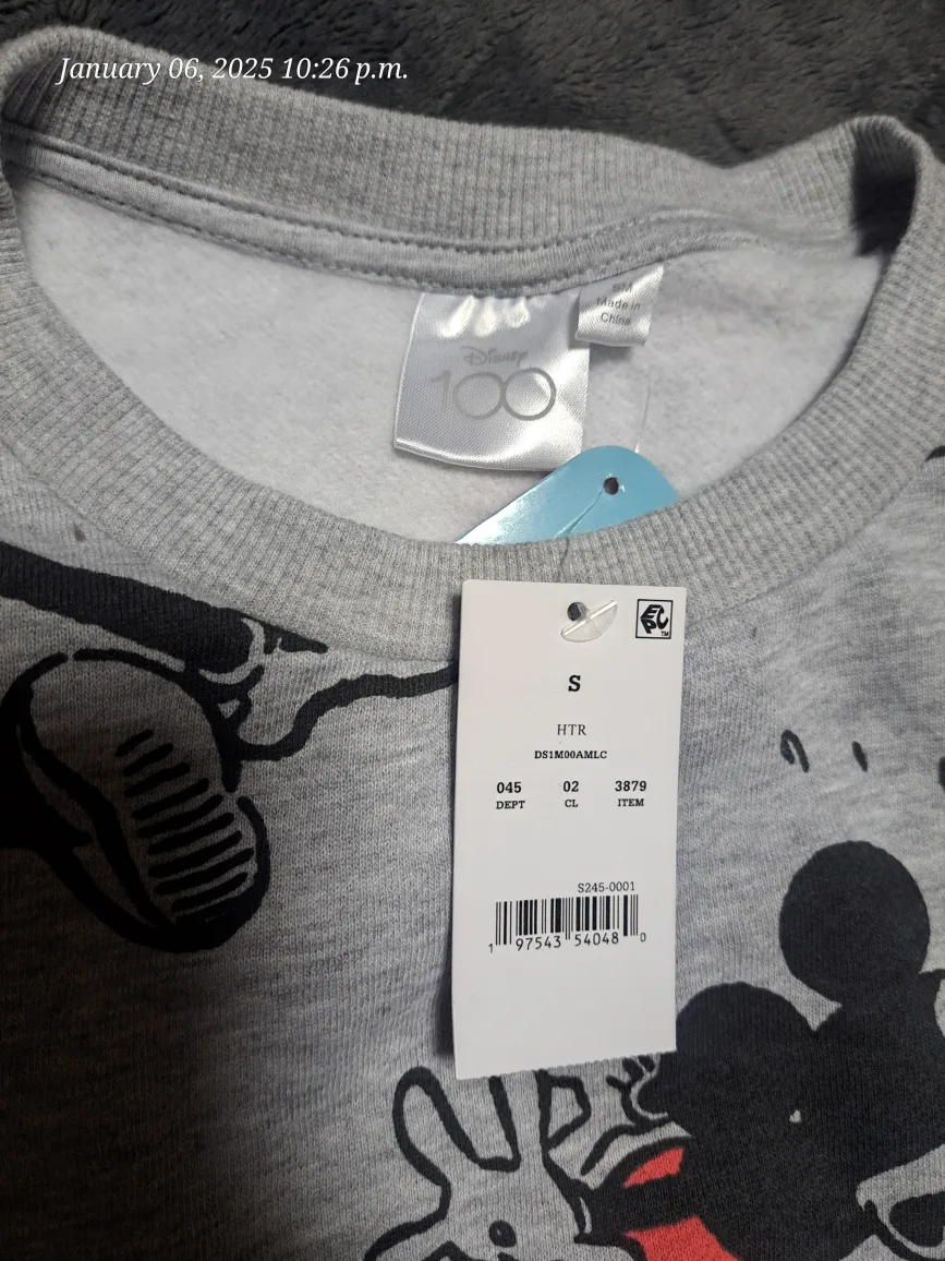 Disney Unisex 100 Retro Adult Mickey Mouse Gray Sweatshirt image indicator(4)