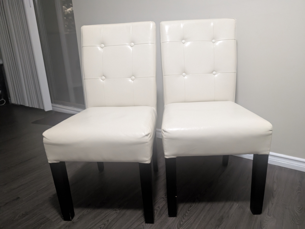 Pair of Off-White Button Tufted Dining Chairs - photo 3