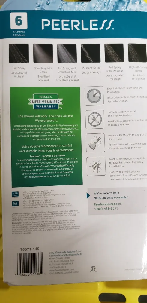 Peerless Massage Shower Head 6 Settings and 60" Hose image indicator(2)