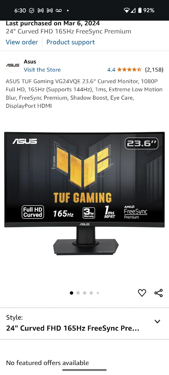 ASUS TUF Gaming VG24VQE 24" Curved FHD 165Hz Monitor image indicator(3)