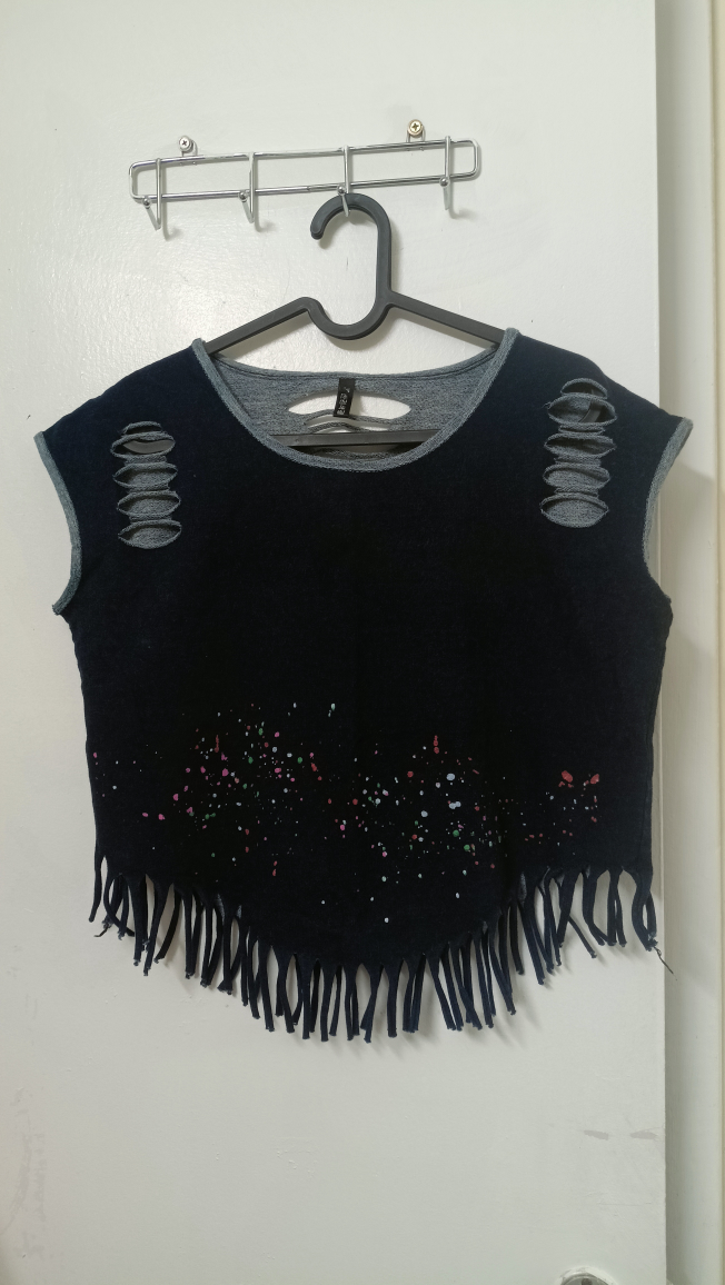 Black Crop Top with Distressed Details