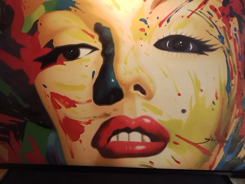 Large framed colourful pop art signed oil painting image indicator(2)