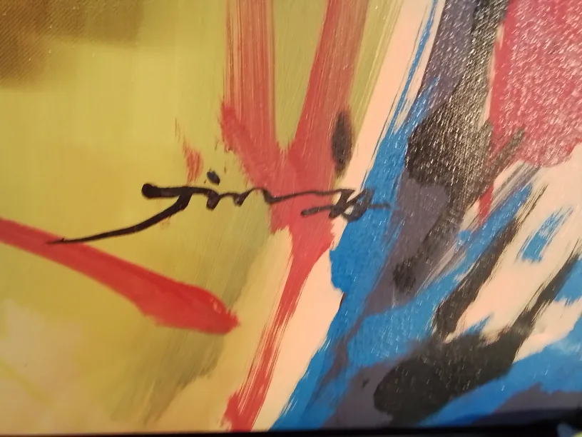 Large framed colourful pop art signed oil painting image indicator(3)