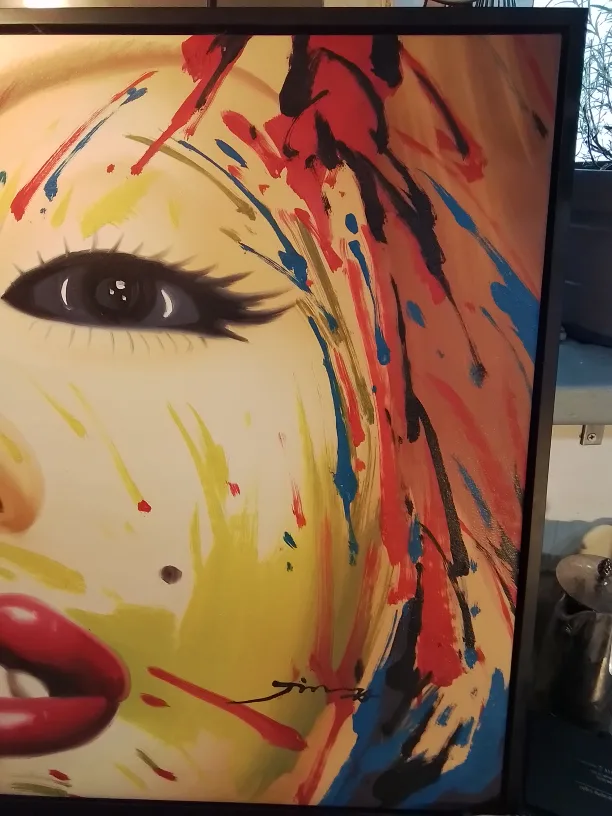 Large framed colourful pop art signed oil painting image indicator(4)