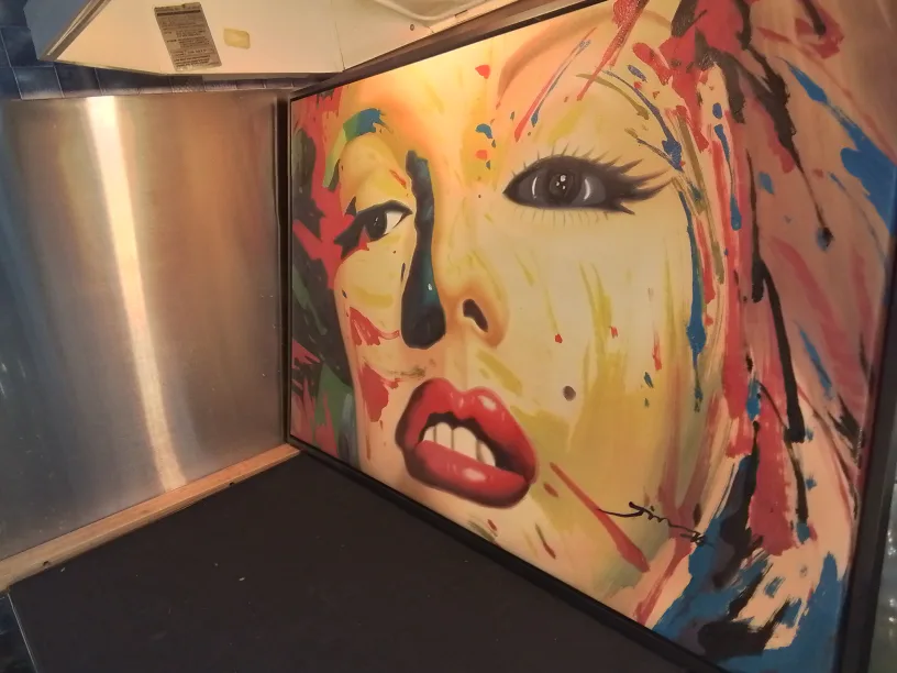 Large framed colourful pop art signed oil painting image indicator(8)