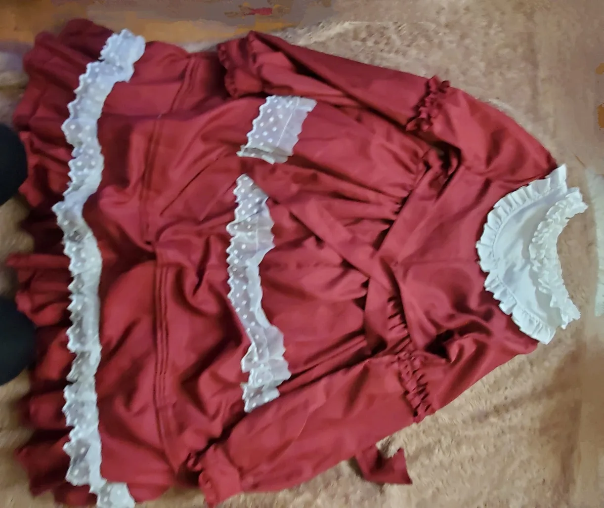 Red long vintage Lolita style dress size S with petticoat image indicator(9)