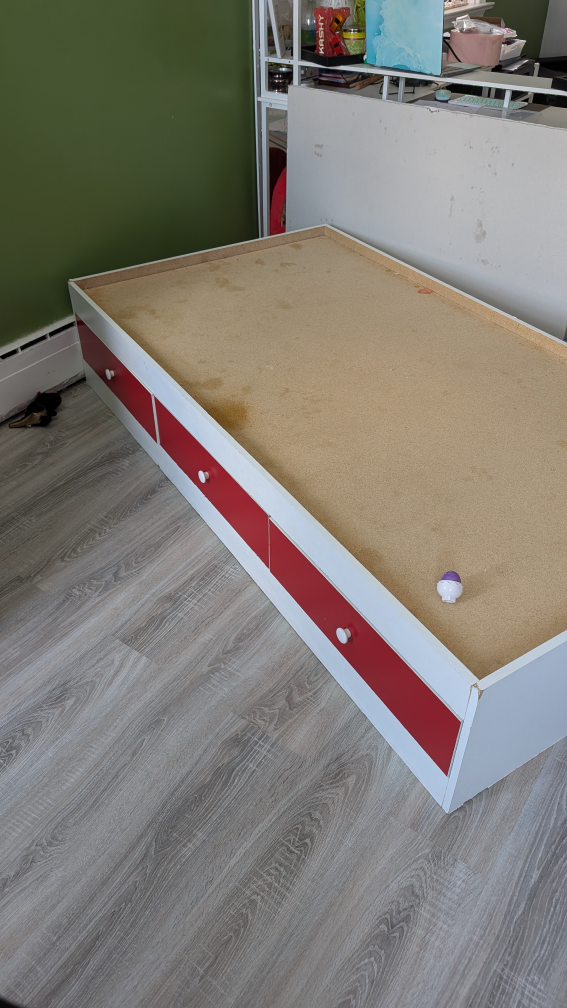 Kids' platform bed frame and mattress with storage drawers