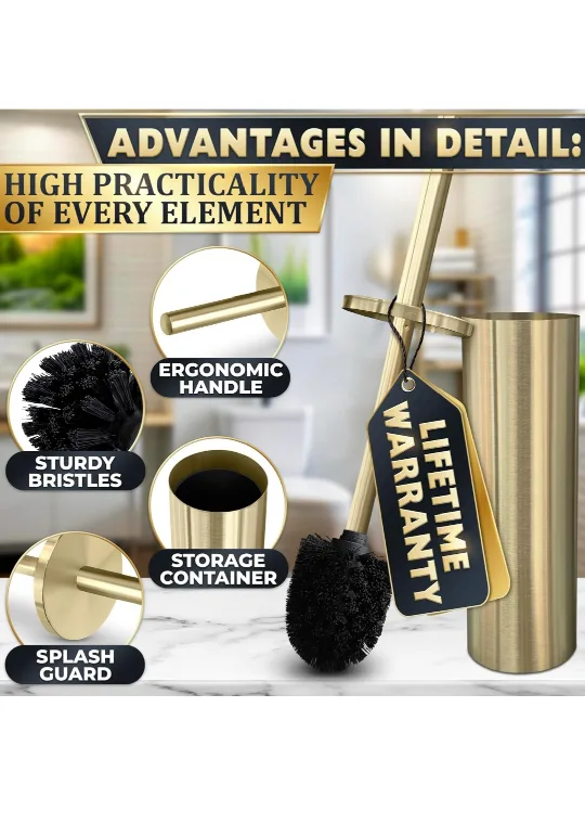Gold Toilet Brush and Holder Set image indicator(4)