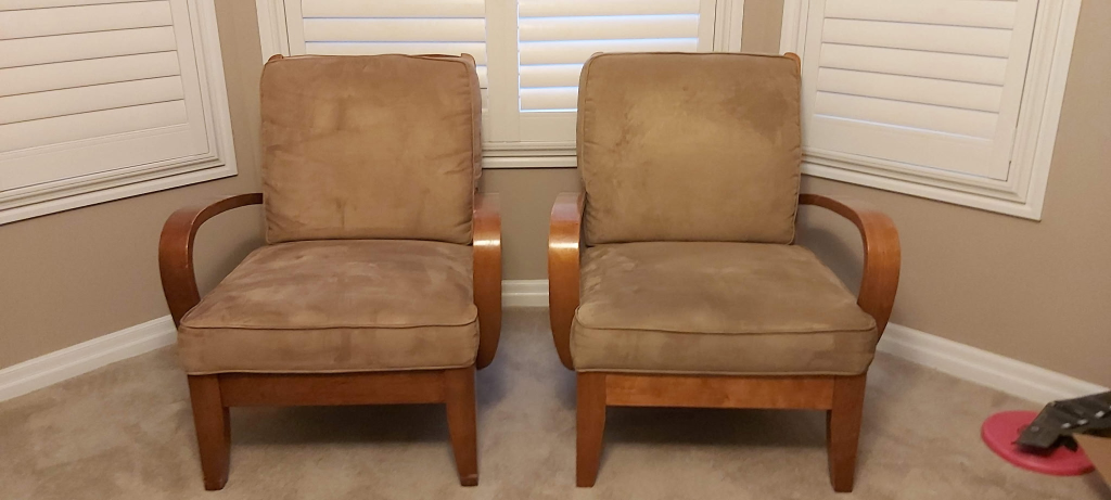 Pair of Armchairs - Tan Microfiber and Wood
