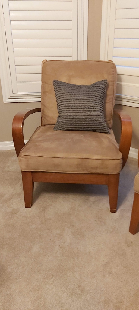 Pair of Armchairs - Tan Microfiber and Wood - photo 2