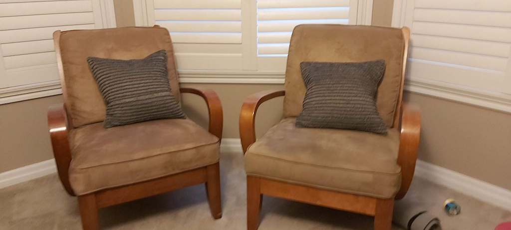 Pair of Armchairs - Tan Microfiber and Wood - photo 3