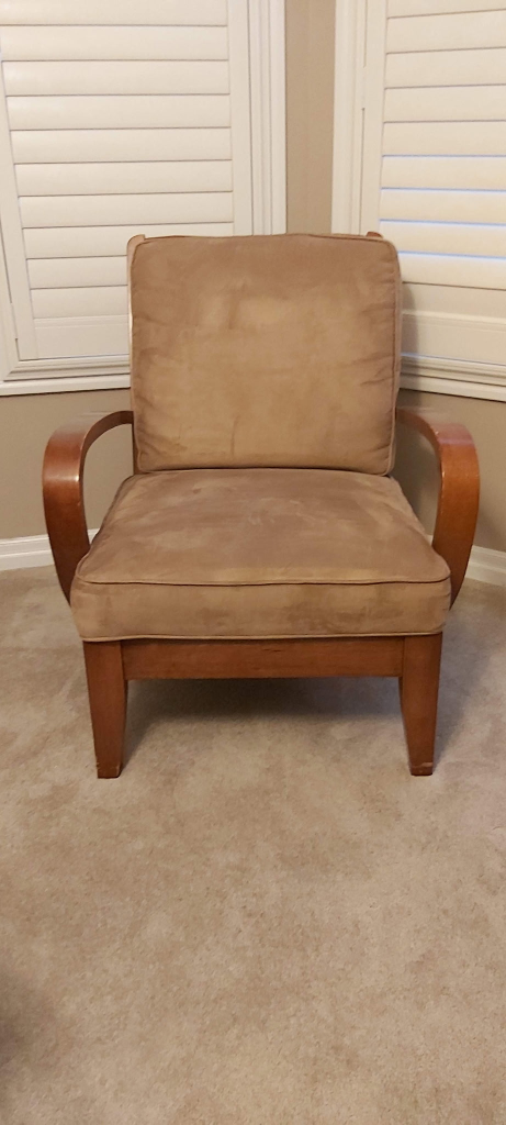 Pair of Armchairs - Tan Microfiber and Wood - photo 4