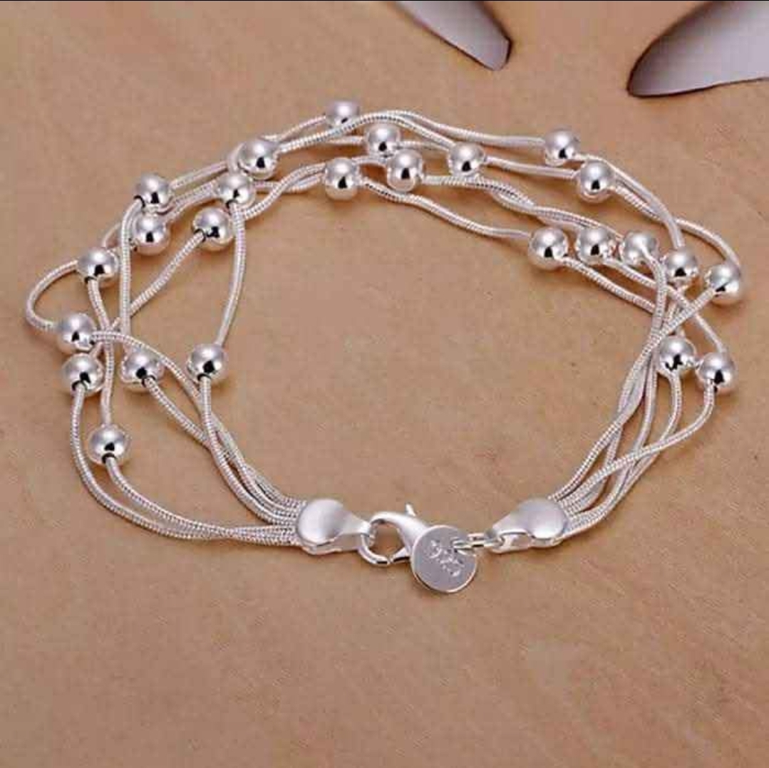 925 Sterling Silver Beaded Multi-Strand Bracelet