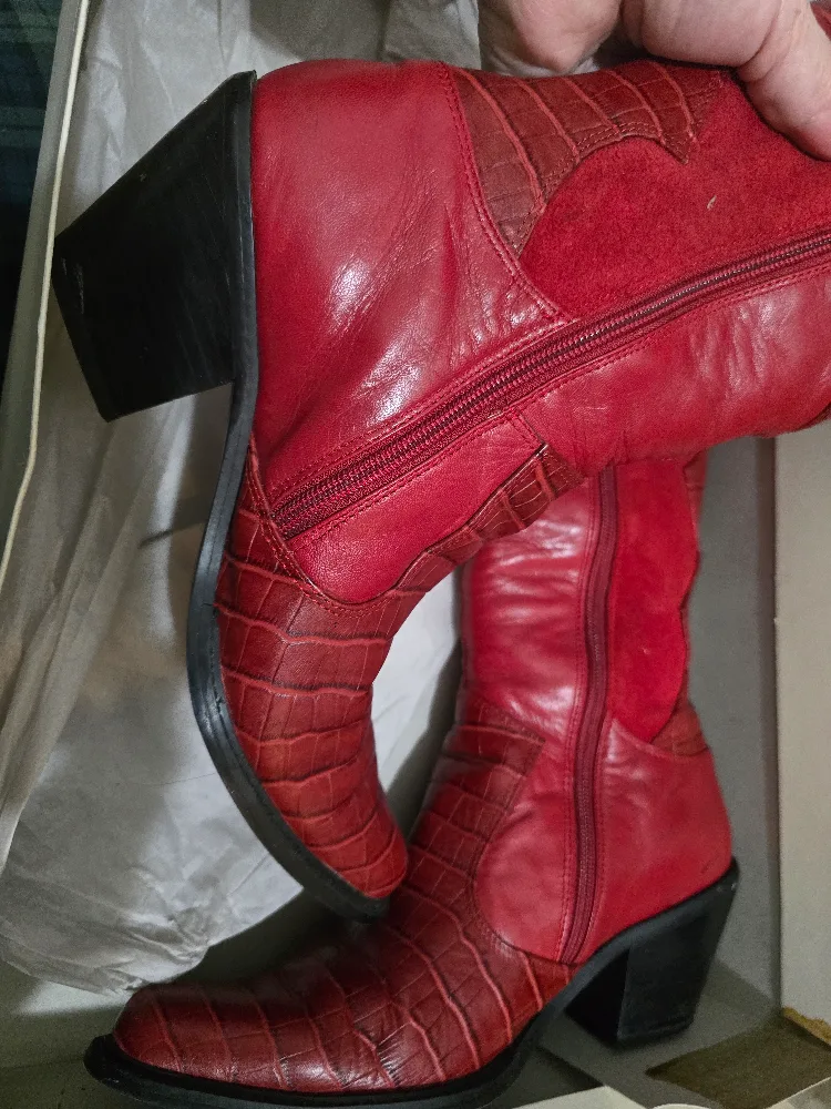Women's Red Leather Cowboy Tall Boots  Size 9 image indicator(2)
