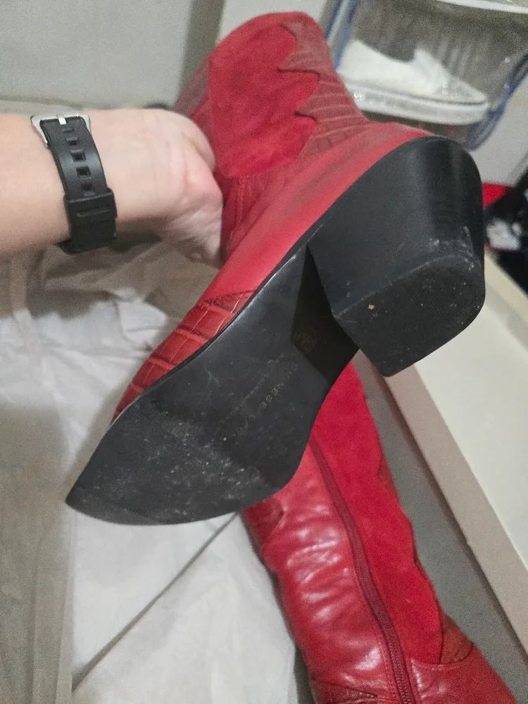 Women's Red Leather Cowboy Tall Boots  Size 9 image indicator(4)