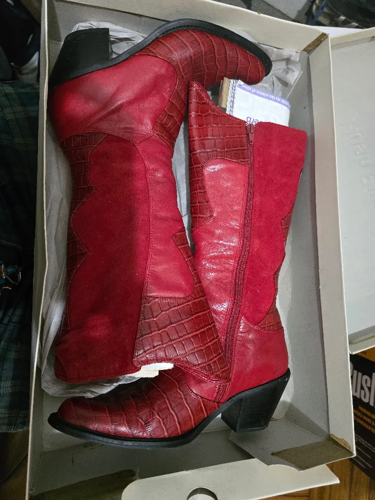 Women's Red Leather Cowboy Tall Boots  Size 9 image indicator(5)