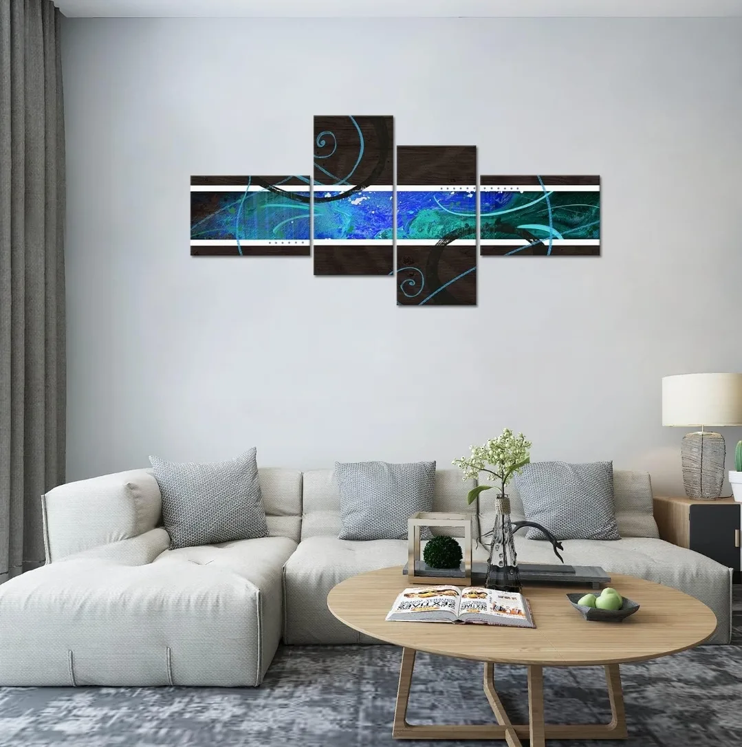 Large 4-Piece Blue & Brown Abstract Wall Art Decor image indicator(3)