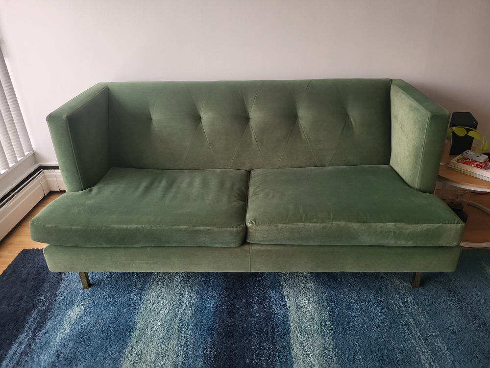 CB2 Green Velvet Sofa