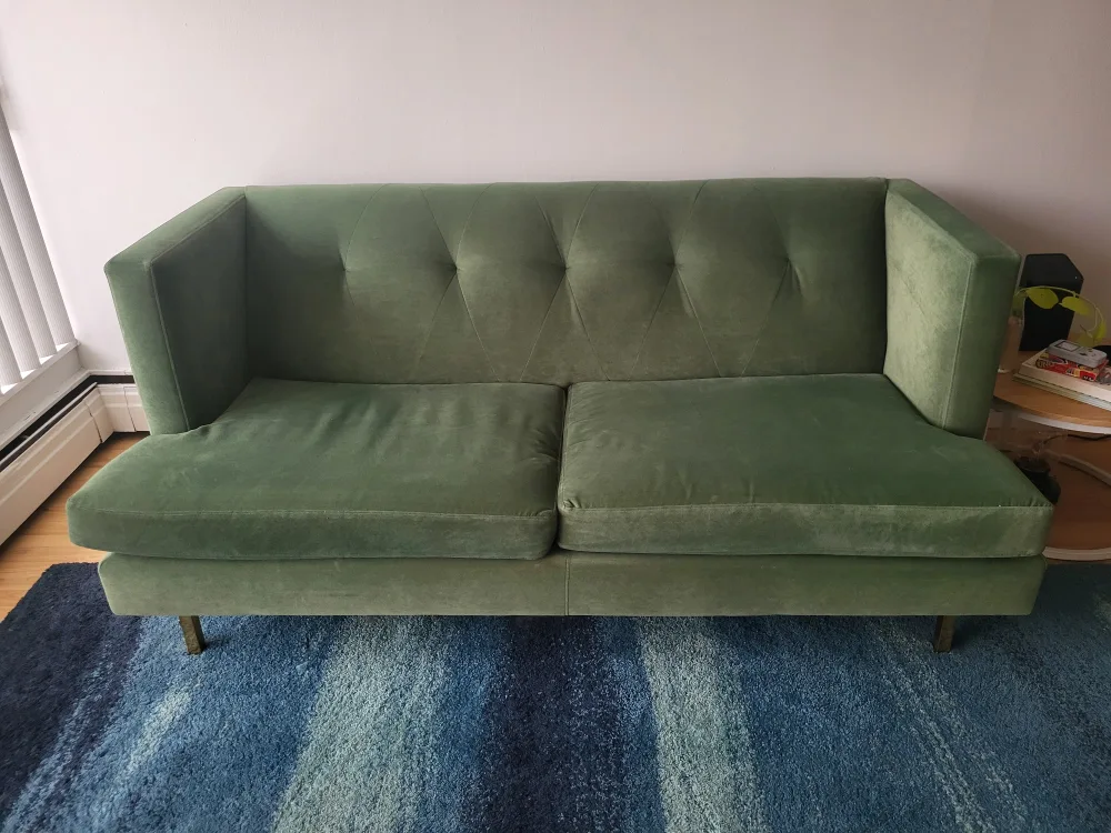 CB2 Green Velvet Sofa thumbnail