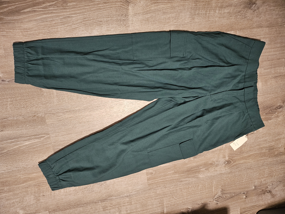 Women's Dark Green Cargo Pants with Elastic Waistband