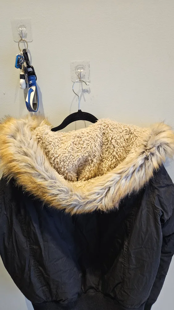 Diesel Men's Black Bomber Jacket with Faux Fur Hood image indicator(2)