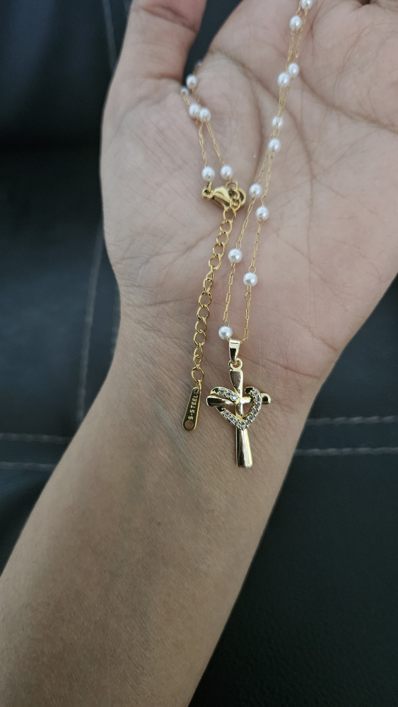 Gold Cross Necklace with Pearls - photo 2