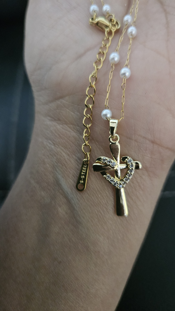 Gold Cross Necklace with Pearls - photo 3