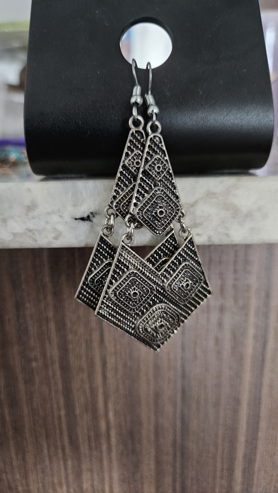 Silver Tone Geometric Drop Earrings - photo 3