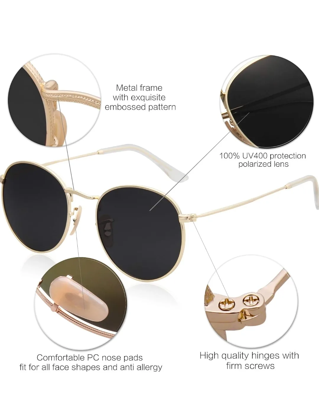 Small Round Polarized Sunglasses Unisex, Classic Vintage Retro image indicator(4)