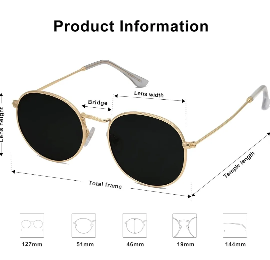 Small Round Polarized Sunglasses Unisex, Classic Vintage Retro image indicator(5)