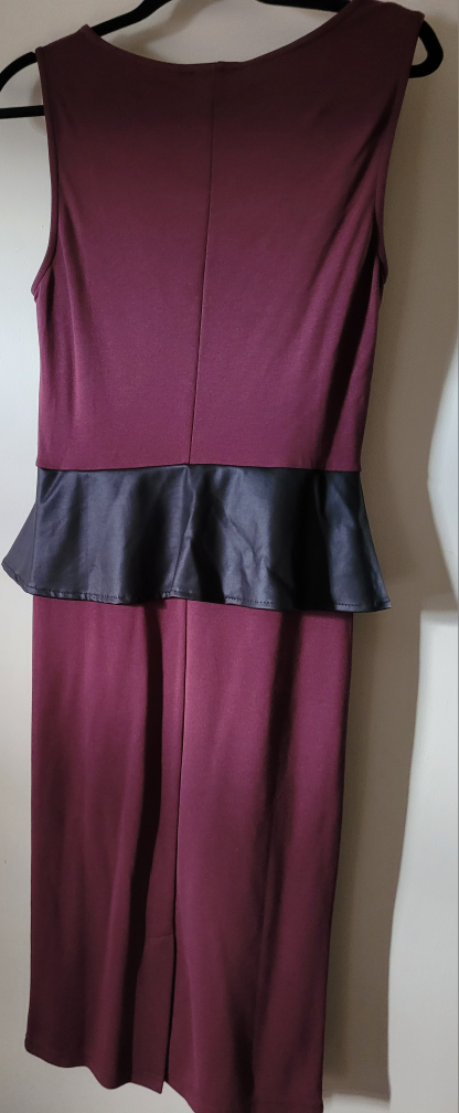 Burgundy Dress with Faux Leather Peplum Detail - photo 2